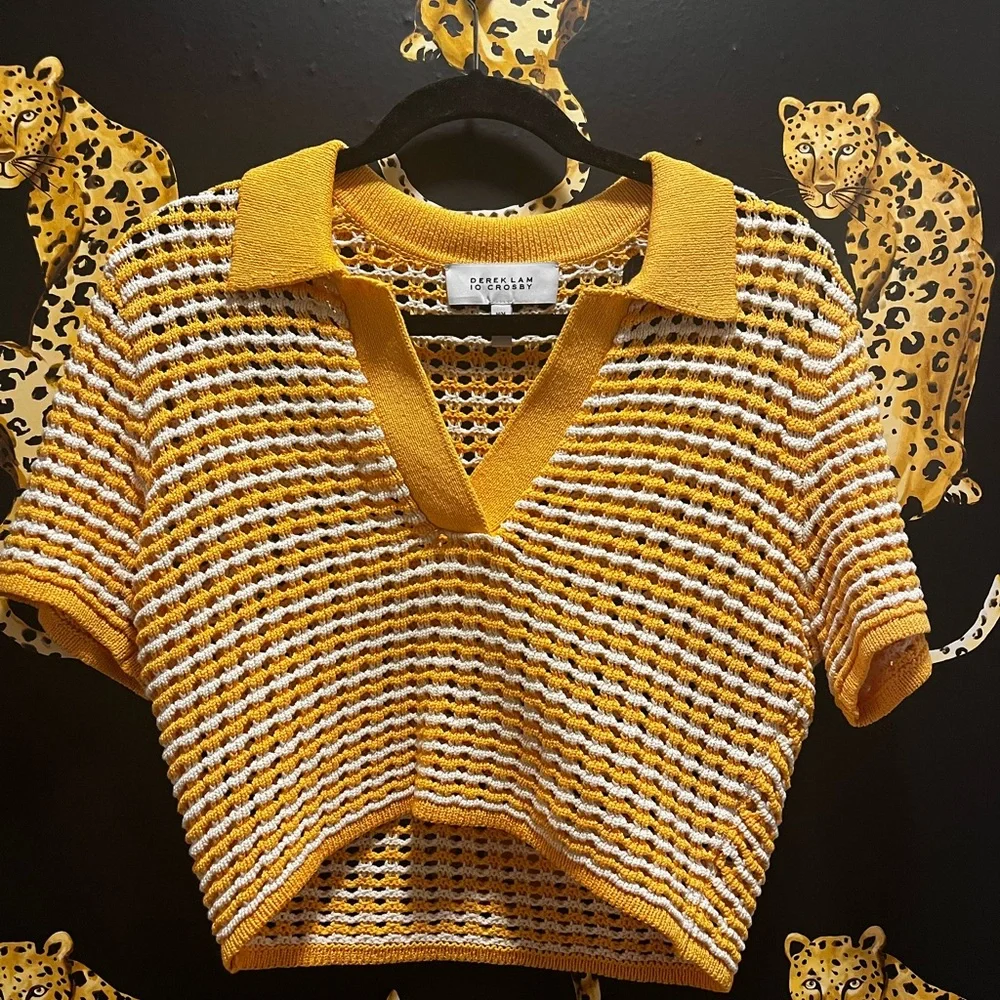 10 Crosby Derek Lam Yellow and White Knit Top - Picture 7 of 8